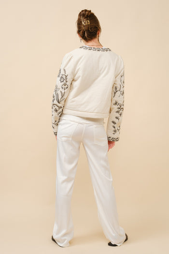 Blue B Mixed Embroidered Zip Up Jacket in Vanilla Black