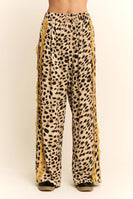 Davi & Dani Leopard Pants with Contrasting Lace Stripe in Taupe Leopard