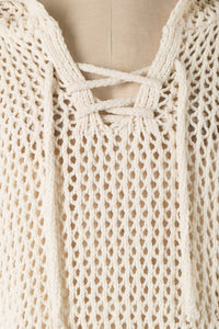 Miracle Open Cable Knit Chenille Hoodie Sweater in Beige  Miracle   