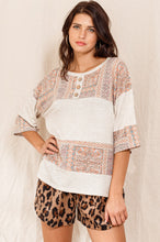 Load image into Gallery viewer, Oddi Color Block Top with Solid and Mixed Paisley Prints in Taupe
