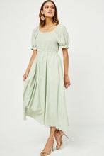 Load image into Gallery viewer, Hayden Textured Midi Dress with Smocked Bodice in Sage Dress Hayden   
