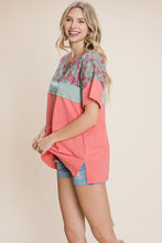 Load image into Gallery viewer, Cotton Bleu Cotton Crewneck Short Sleeve Top in Coral Combo Shirts &amp; Tops cotton bleu   
