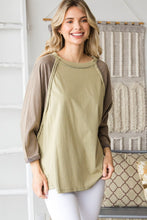 Load image into Gallery viewer, Oli &amp; Hali Oversized Knit Colorblock Top in Washed Olive Combo Shirts &amp; Tops Oli &amp; Hali   
