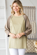 Load image into Gallery viewer, Oli &amp; Hali Oversized Knit Colorblock Top in Washed Olive Combo Shirts &amp; Tops Oli &amp; Hali   
