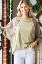 Load image into Gallery viewer, Oli &amp; Hali Oversized Knit Colorblock Top in Washed Olive Combo Shirts &amp; Tops Oli &amp; Hali   
