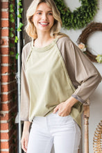 Load image into Gallery viewer, Oli &amp; Hali Oversized Knit Colorblock Top in Washed Olive Combo Shirts &amp; Tops Oli &amp; Hali   
