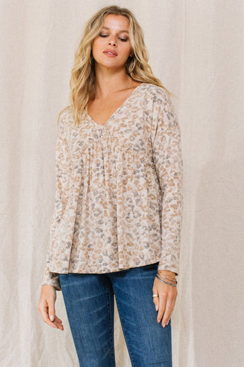 Oddi Leopard Print Top in Taupe Combo