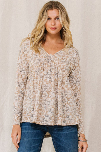 Oddi Leopard Print Top in Taupe Combo