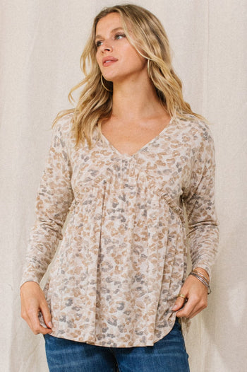 Oddi Leopard Print Top in Taupe Combo