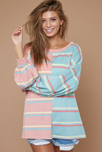 Load image into Gallery viewer, BiBi French Terry Multi Color Double Stripe Top in Pink/Blue Sky ON ORDER Shirts &amp; Tops BiBi   
