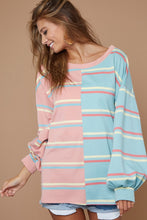 Load image into Gallery viewer, BiBi French Terry Multi Color Double Stripe Top in Pink/Blue Sky ON ORDER Shirts &amp; Tops BiBi   
