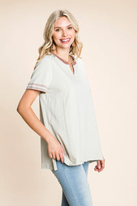 Cotton Bleu Cotton Color Block Top in Sage Combo Shirts & Tops cotton bleu   