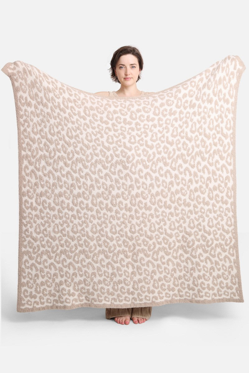 Leopard Print Luxury Soft Throw Blanket in Beige Blanket Queens Designs   