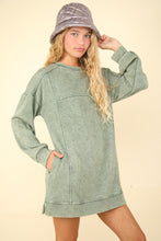 Load image into Gallery viewer, Very J OVERSIZED Mineral Washed Sweatshirt Mini Dress in Sage
