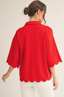 Jodifl Scallop Edge Top with Animal Print Detail in Red