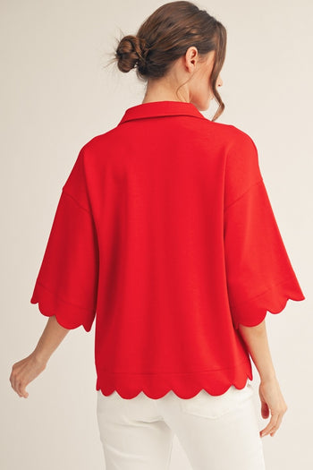 Jodifl Scallop Edge Top with Animal Print Detail in Red