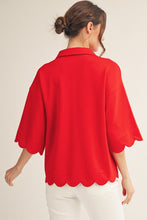 Load image into Gallery viewer, Jodifl Scallop Edge Top with Animal Print Detail in Red
