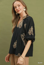 Load image into Gallery viewer, Umgee Floral Embroidered V-Neck Relaxed Top in Black
