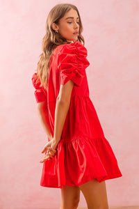 So Me Solid Color Tiered Dress in Red