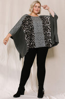 Oddi OVERSIZED Color Block Mixed Animal Print Top in Grey