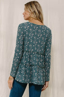 Oddi Thermal Knit Floral Print Top in Dark Jade