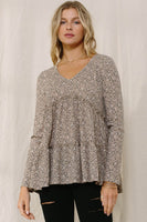 Oddi Thermal Knit Floral Print Top in Taupe