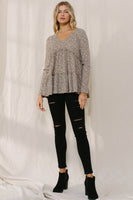 Oddi Thermal Knit Floral Print Top in Taupe