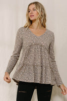 Oddi Thermal Knit Floral Print Top in Taupe