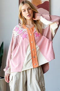 Oli & Hali Color Block Star Patched Jacket in Pink