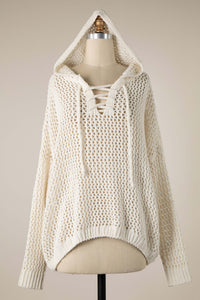 Miracle Open Cable Knit Chenille Hoodie Sweater in Ivory  Miracle   