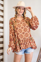 Load image into Gallery viewer, Easel Mixed Print Baby Doll Top in Rustard Shirts &amp; Tops Easel   
