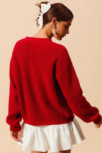 Load image into Gallery viewer, So Me Sequin Ribbon Sweater in Red/Gold
