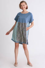 Load image into Gallery viewer, Umgee Mixed Print Round Neck Short Sleeve Dress  Dusty Blue Dress Umgee   
