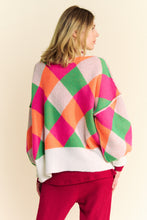 Load image into Gallery viewer, Davi &amp; Dani Multi Colored Diamond Pattern Knit Sweater in Pink Orange
