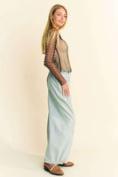 Davi & Dani Sheer Mesh Pearl and Stone Embellished Top in Black