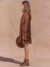 Load image into Gallery viewer, Lena Chiffon Floral Relaxed Fit Ruffled Mini Dress in Brown
