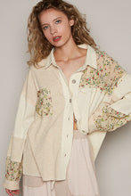 Load image into Gallery viewer, POL Two Toned Button Down Top with Floral Patches in Cream Shirts &amp; Tops POL Clothing   
