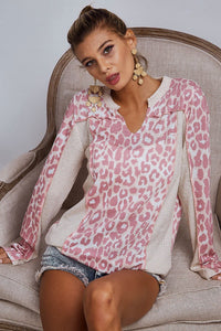 BiBi Thermal Knit Top in Blush Leopard Shirts & Tops BiBi   