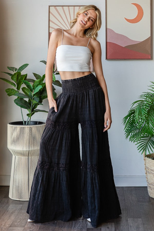 Oli & Hali SMOCKED Waist Wide Leg Pants in Black – June Adel