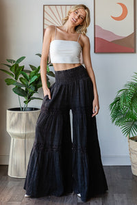 Oli & Hali SMOCKED Waist Wide Leg Pants in Black