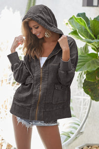 BiBi Mineral Washed Zip Up Jacket in Charcoal Black ON ORDER