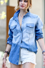Load image into Gallery viewer, Mazik Button Down Partial Washed Out Shirt in Light Denim Top Mazik   
