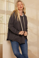 Oddi Solid Color Pullover Top with Inside Printed Hood in Charcoal