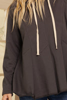 Oddi Solid Color Pullover Top with Inside Printed Hood in Charcoal