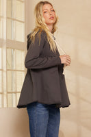 Oddi Solid Color Pullover Top with Inside Printed Hood in Charcoal