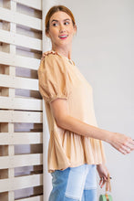 Load image into Gallery viewer, Easel Solid Color Tunic Top with Ruffle Trim Details in Natural Shirts &amp; Tops Easel   
