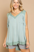 Load image into Gallery viewer, POL Fringe Detail V-neck Sleeveless Top in Pale Aqua Top POL Clothing   
