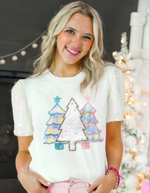 Grace+Emma Festive Forest on Princess Top in White