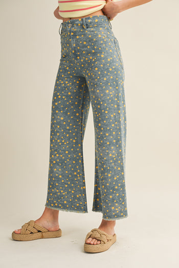 LovLov Whimsical Contemporary Speckled Pattern Pants in Denim Blue