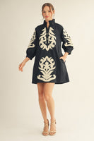 Jodifl Baroque Floral Applique Shift Dress in Black ON ORDER